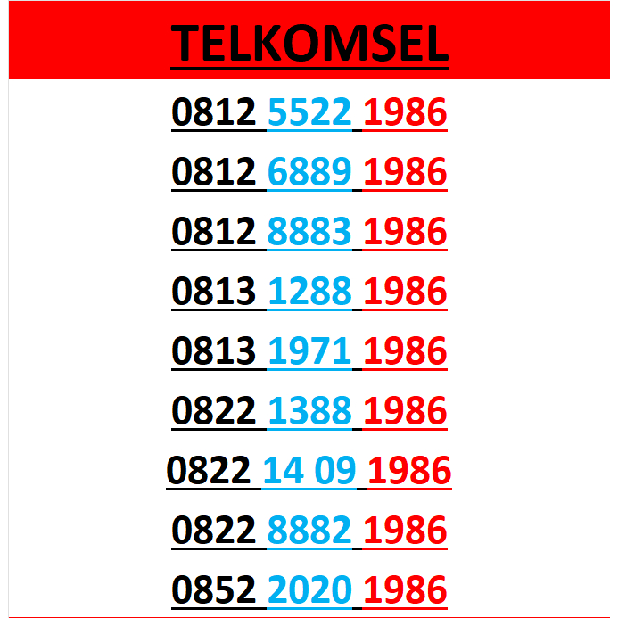Nomor cantik telkomsel simpati 4g 5g seri tahun 1986 r500