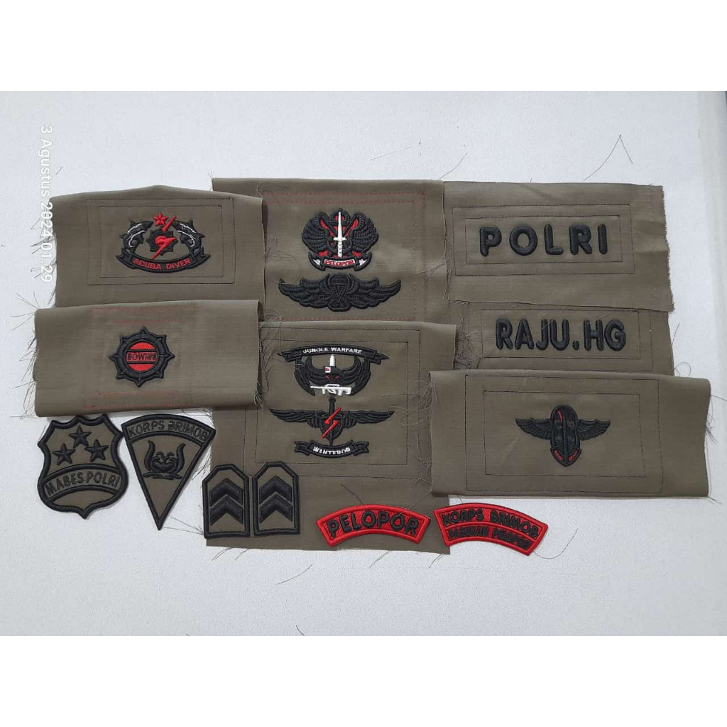Satu Set Bordir Timbul Polri/Brimob Hijau