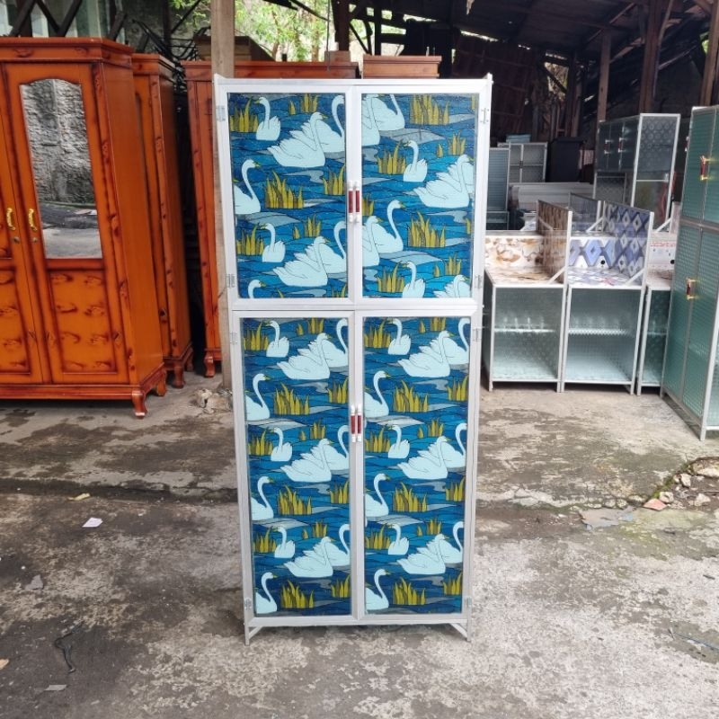 Rak Piring Full Kaca Motif 2 Pintu