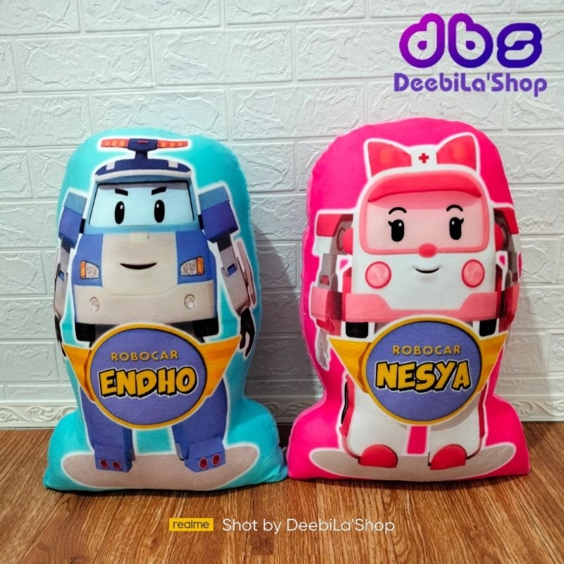 BONEKA BANTAL ROBOCAR POLI CUSTOM NAMA DAN FOTO / BONEKA ROBOCAR POLI PRINTING CUSTOM