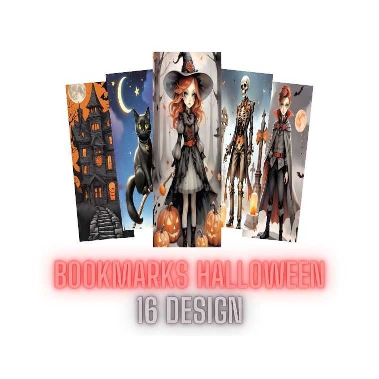 [File] Bookmarks Pembatas Buku Halloween Printable File JPG PNG Download Cetak Sendiri 16 Design Des