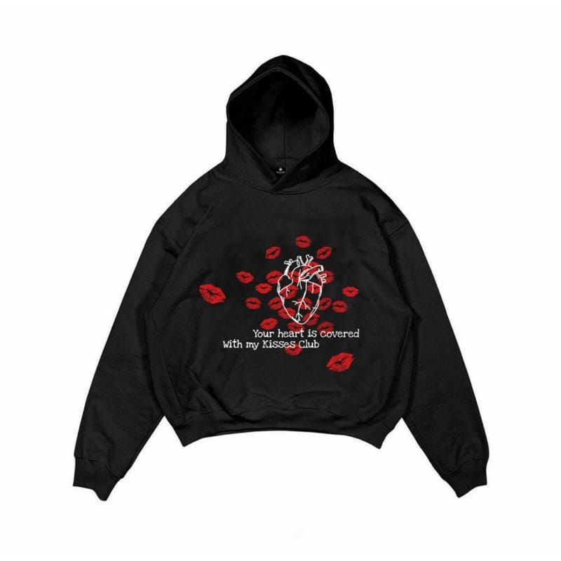 Hoodie kisses oversize warna Hitam