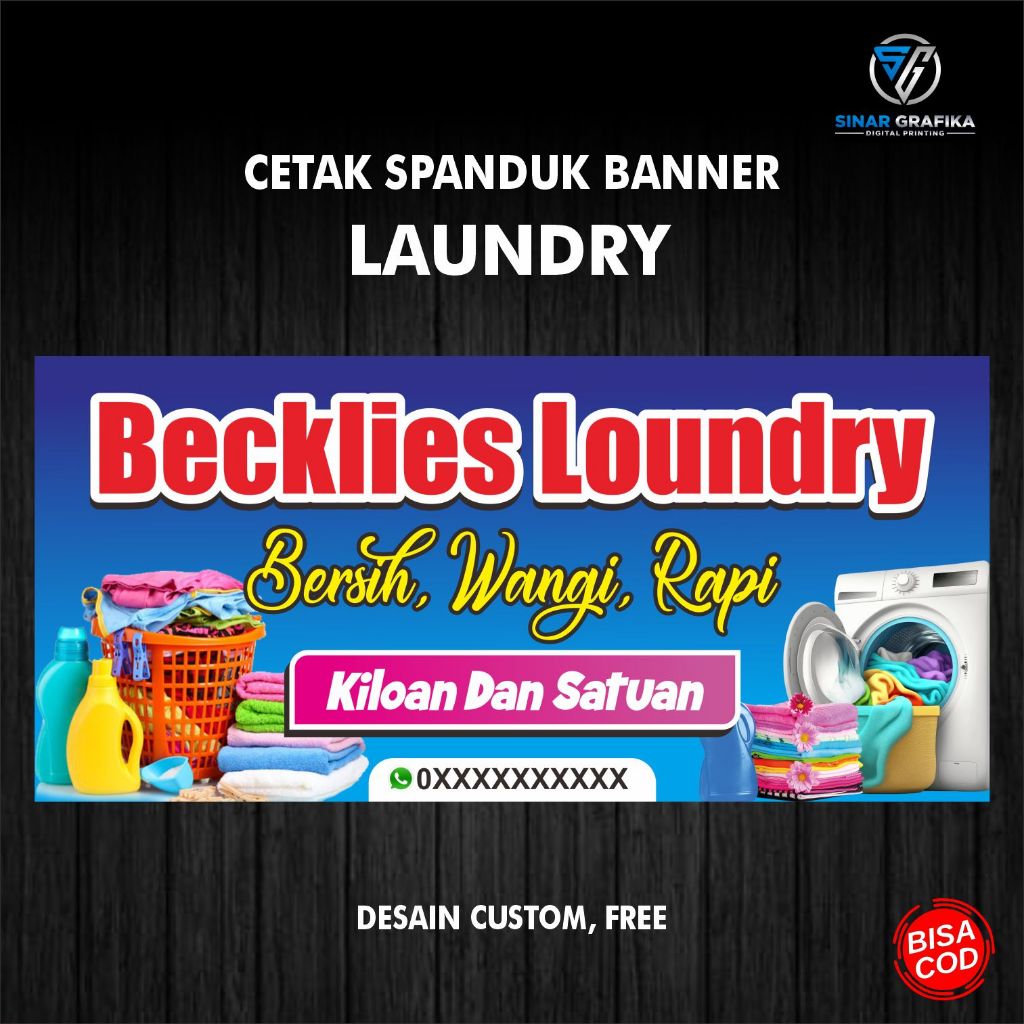 Spanduk Usaha Laundry/Desain Custom/Ukuran Variasi