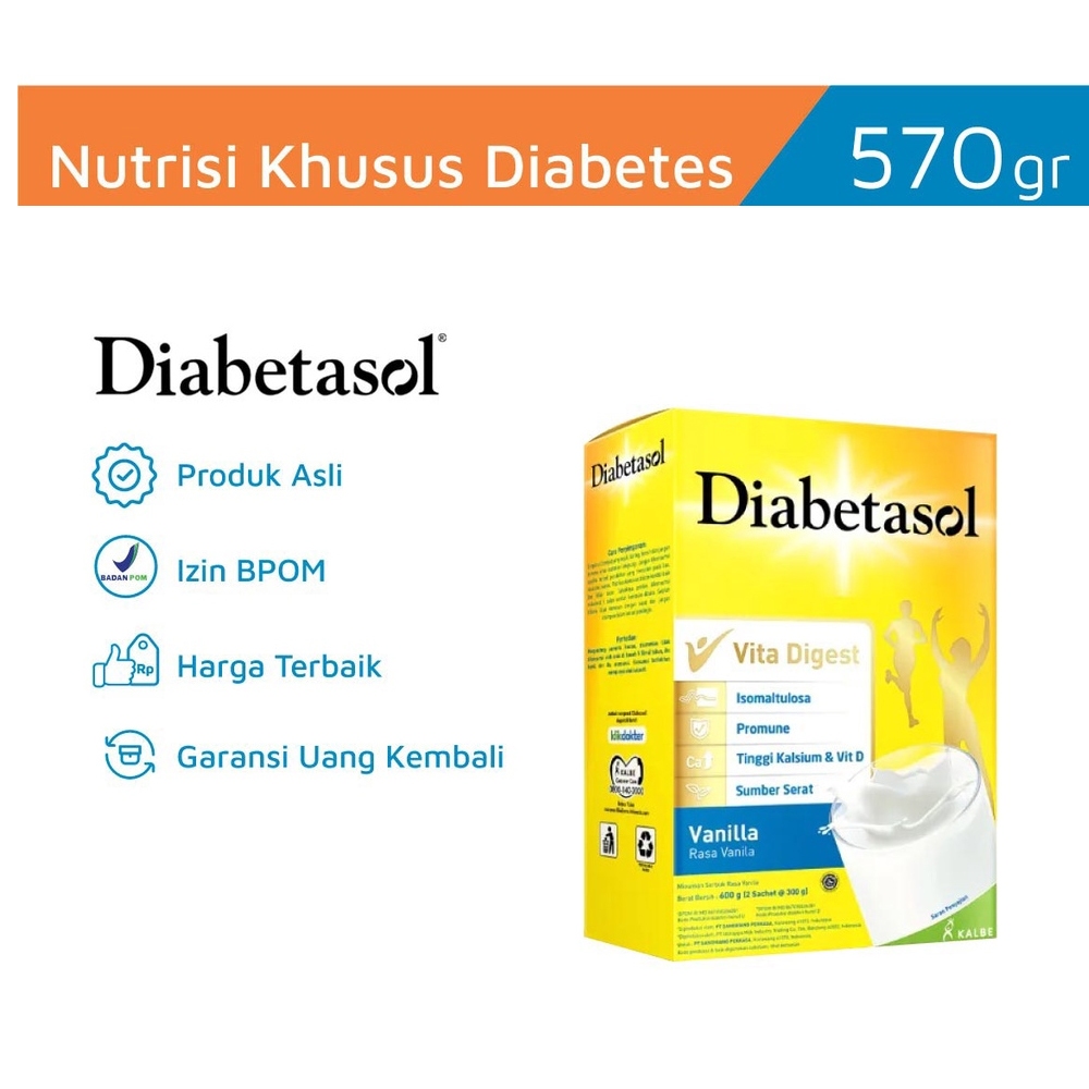 

Diabetasol Susu Diabetes Diabetic Vanilla 570gr Formula Suplemen Makanan Coklat 50gr 170gr 600gr 950gr 1000gr 1kg Tanpa Gula 100 Sachet Sweetener