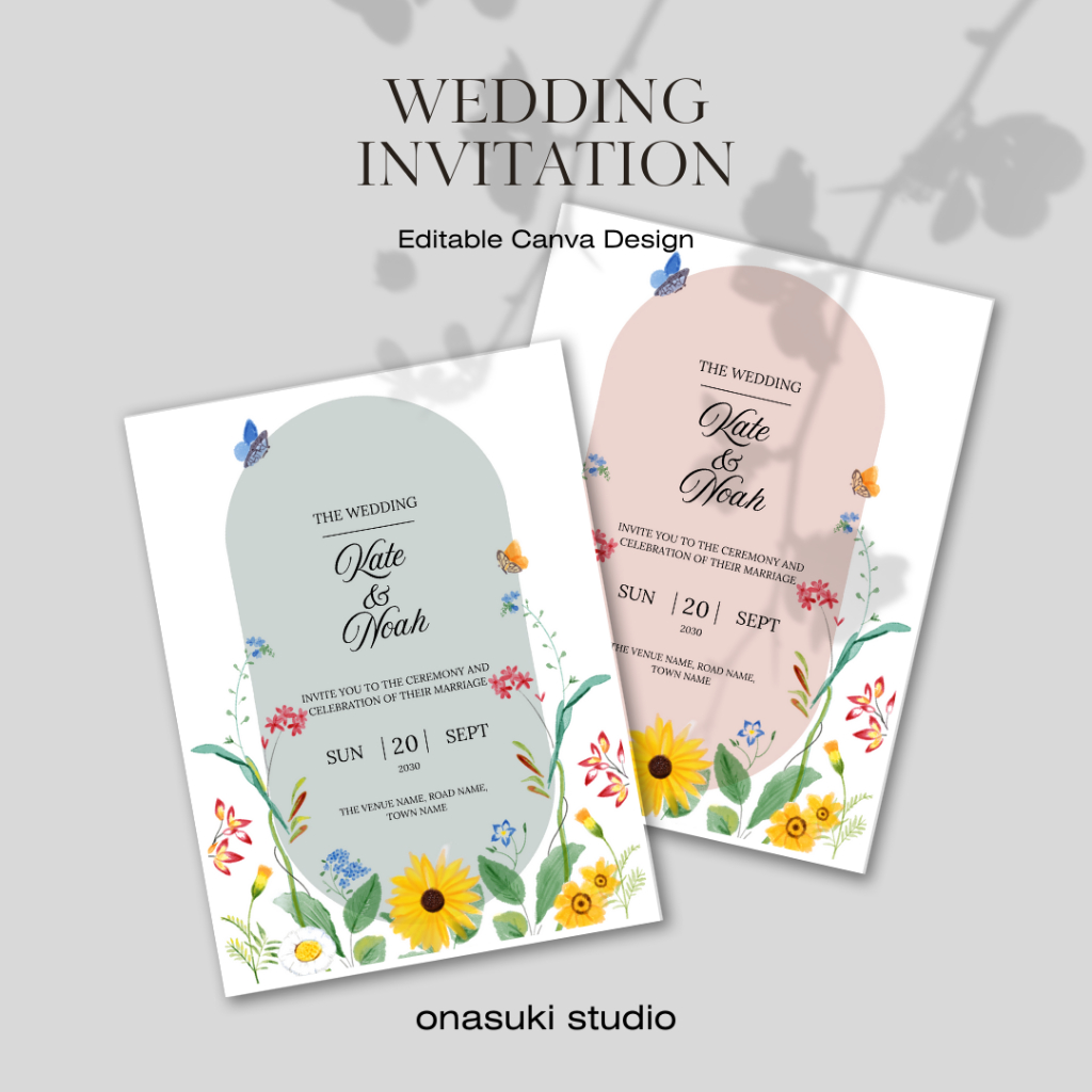 Floral Wedding Invitation Canva Template