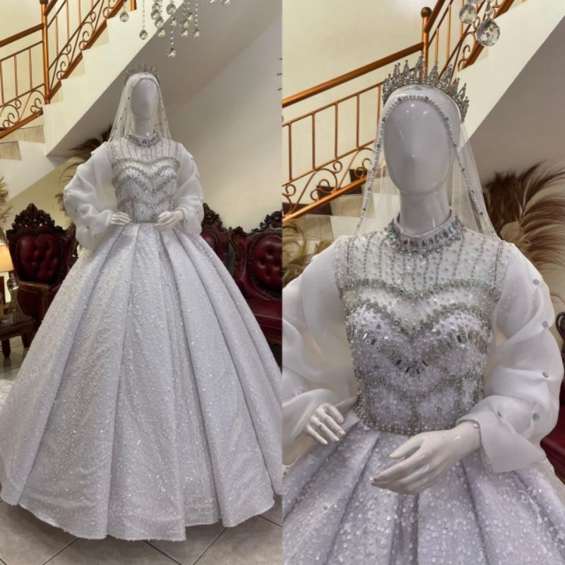 Gaun pengantin barbie premium acc lengan organza mewah