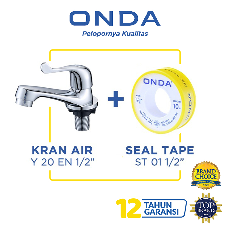 ONDA Kran Wastafel Cuci Tangan Y 20 EN 1/2” + Seal Tape ST 01 1/2”