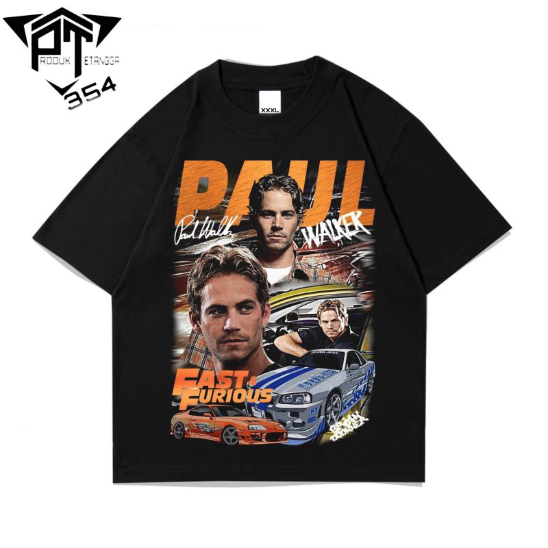 KAOS BAJU PAUL WALKER - TSHIRT OVERSIZE FAST AND FURIOUS - HITAM PRIA WANITA DEWASA 24s