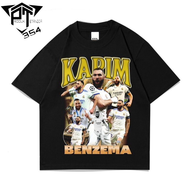 KAOS BAJU KARIM BENZEMA - TSHIRT OVERSIZE PEMAIN BOLA REAL MADRID - HITAM PRIA WANITA DEWASA 24s