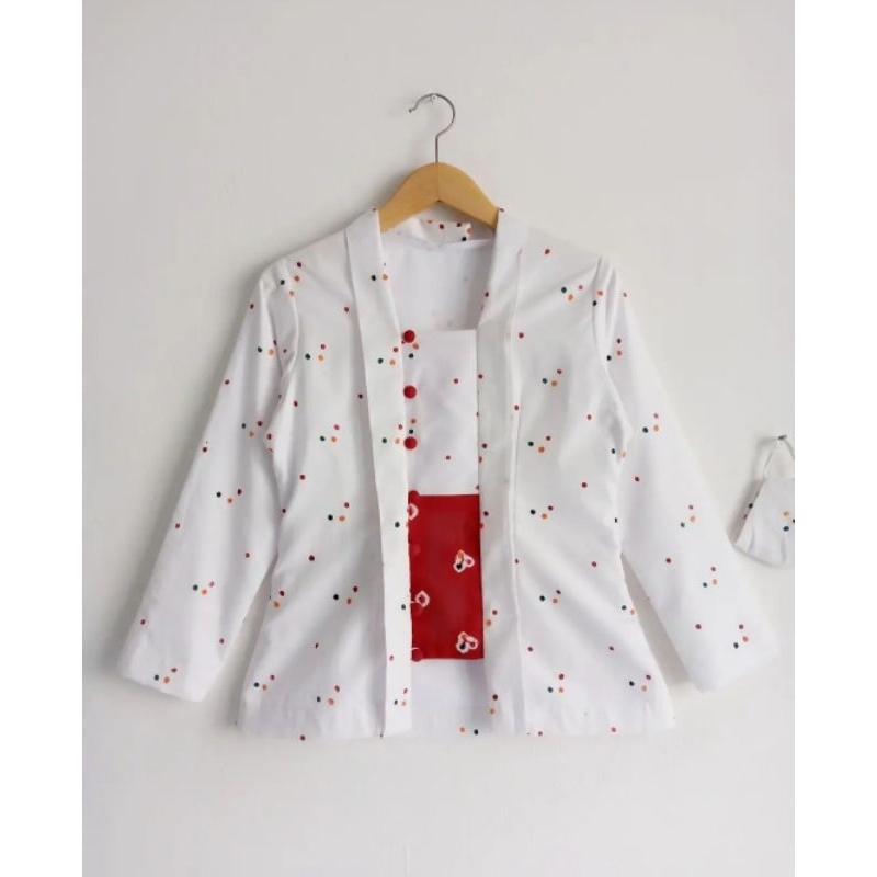 Kebaya Kutubaru Jumputan Merah Putih Lapisan Furing Tricot Premium Kebaya Wisuda Hijab Blouse Batik 