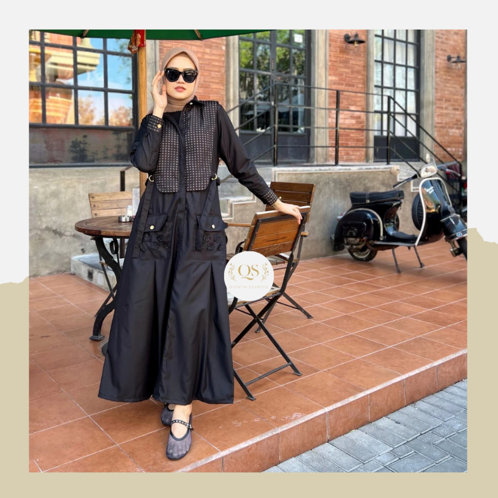 QS Ameza Shirt/Dress Bahan Katun Toyobo Mix Organza Gamis Wanita Fashion Muslim Dress Motif Kotak-Ko