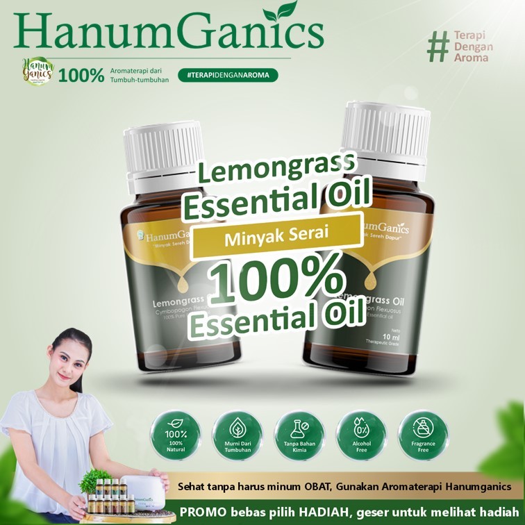 Essential oil PURE lemongrass 5 ml-minyak atsiri-minyak sereh dapur-aromaterapi-hanumganics- PIJAT