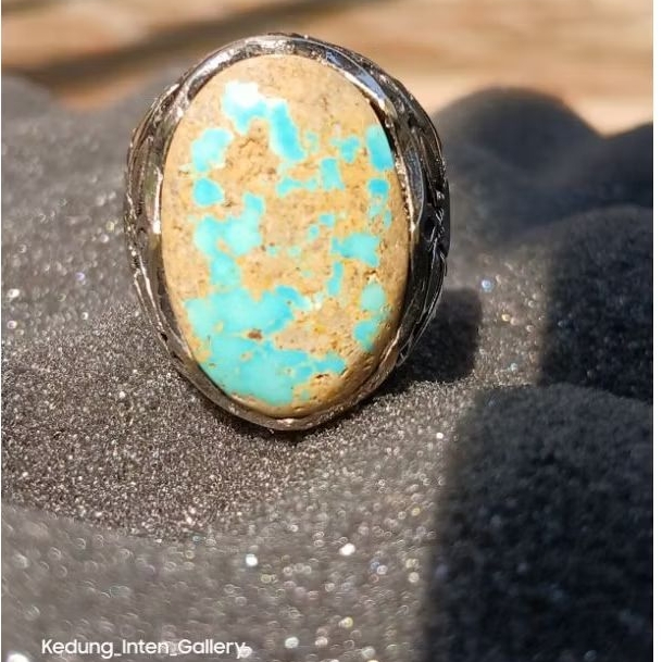 Cincin Pria Batu Pirus | Natural Turquoise | Pirus Persia Asli Tosca Urat Emas | Persia Urat Emas