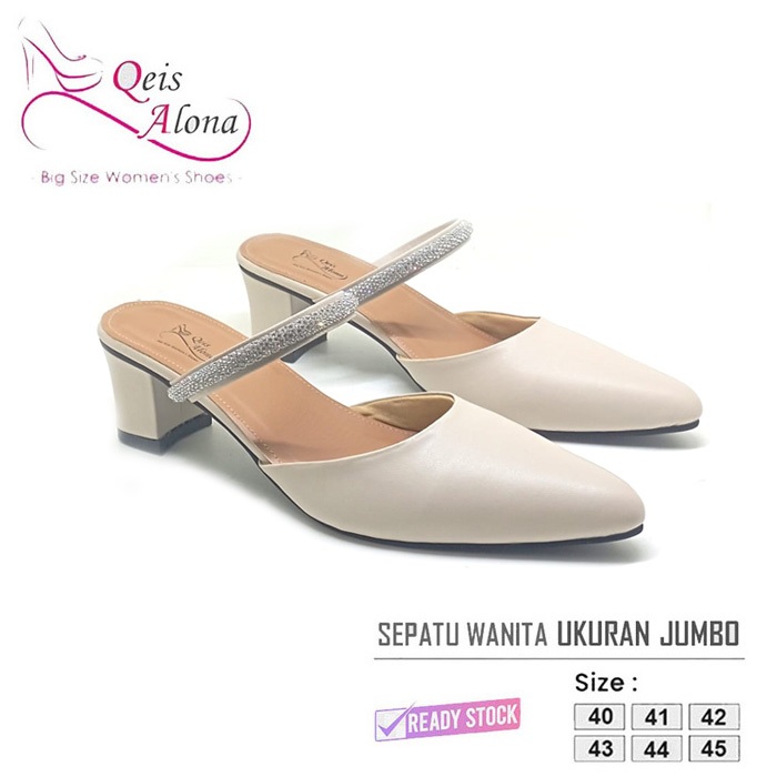 Qeis Alona | Sepatu Wanita Pesta Formal Ukuran Jumbo | Sandal Mules Heels Kondangan Lamaran Big Size