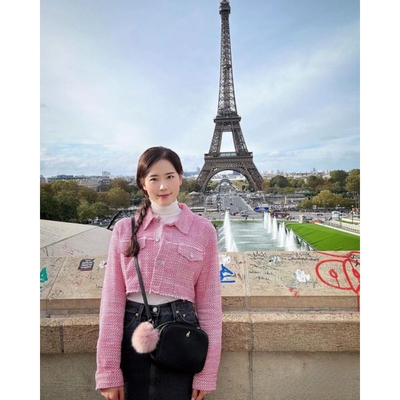 Jaket Tweed Crop Top Pink