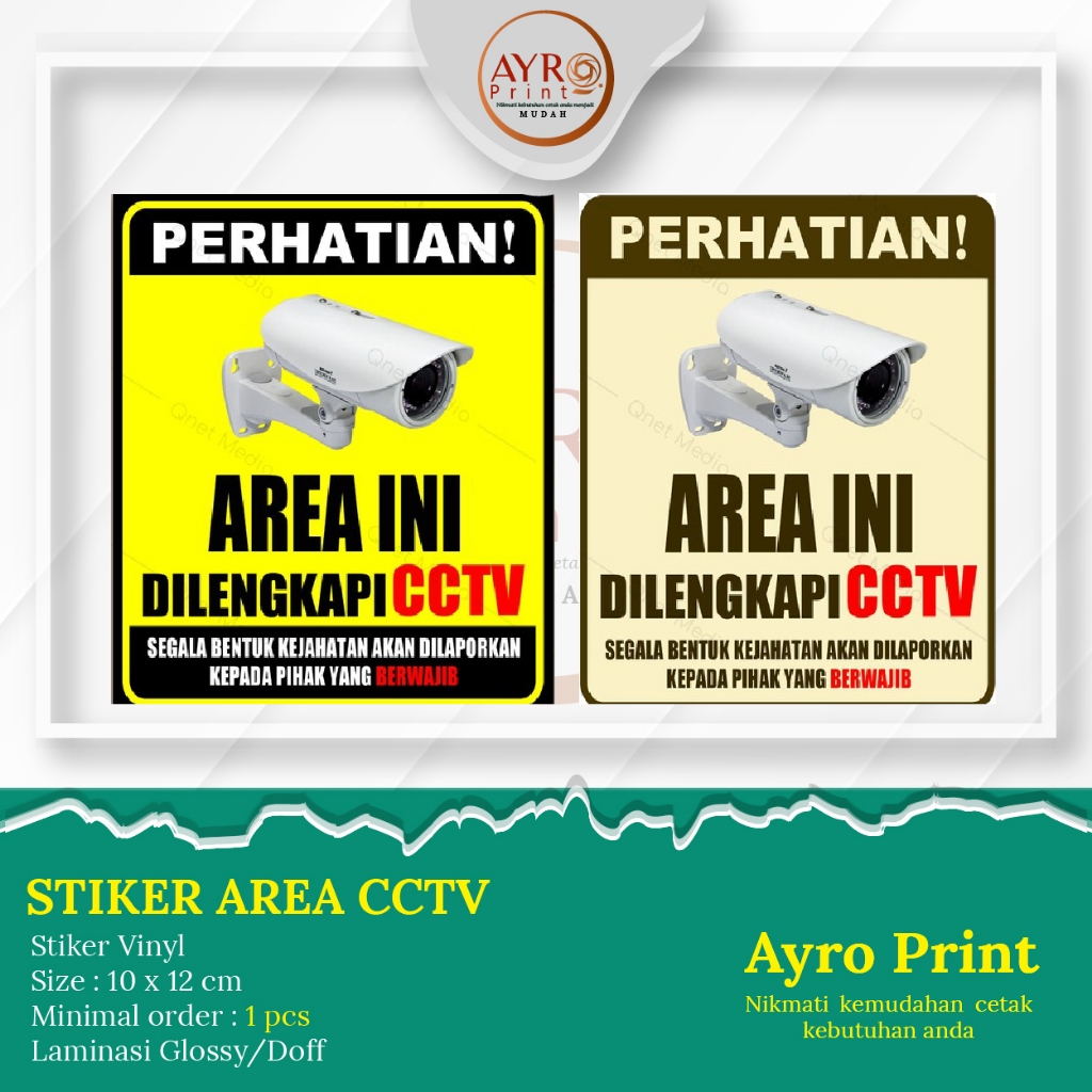 

Sign Sticker Stiker CCTV AREA Laminasi Doff Glossy