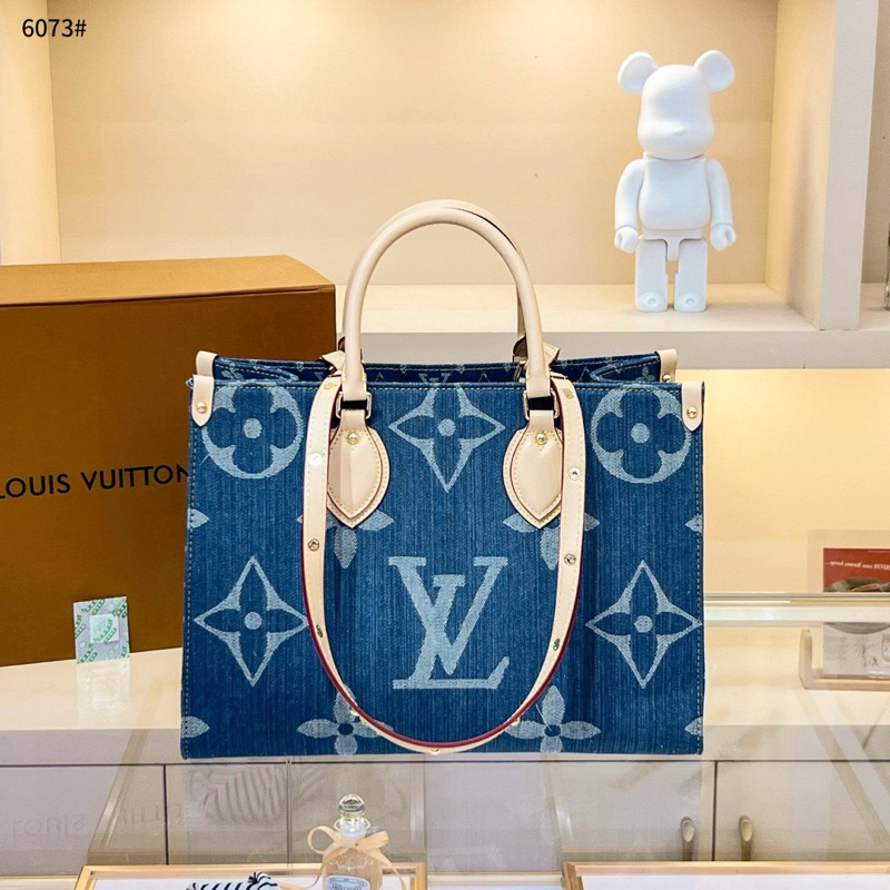 Tas Wanita LV Louis Vuitton Onthego Tote Bag 35cm MM Denim Monogram HB6073