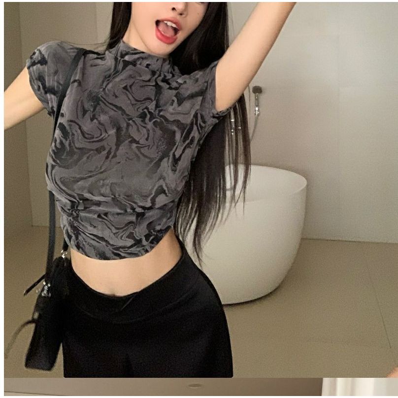 New [ Lingerie Master ] - (T-148) Crop Top Marble Short Sleeve Pakaian Atasan Wanita Import