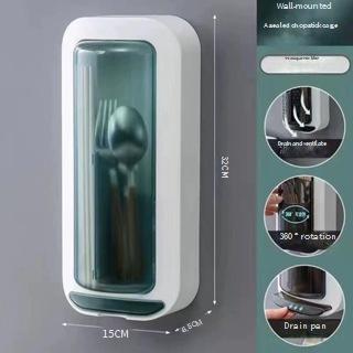 Tempat Sendok Garpu Sumpit dengan Tutup Rak Wadah Dapur Tertutup Tempel Dinding Kotak Organizer/Temp