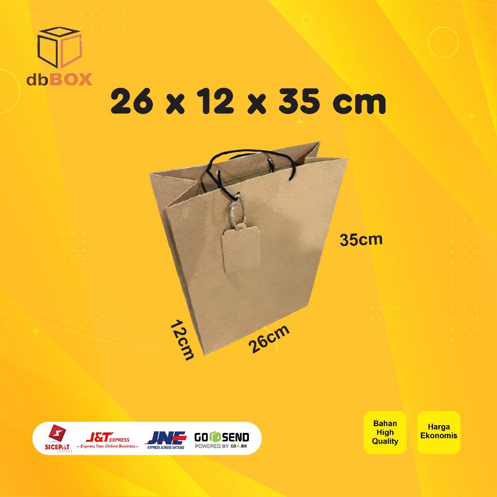 

(SIZE M) BROWN PAPER BAG + PAPER TAG, (26cmx12cmx35cm) kantong kertas gift box..