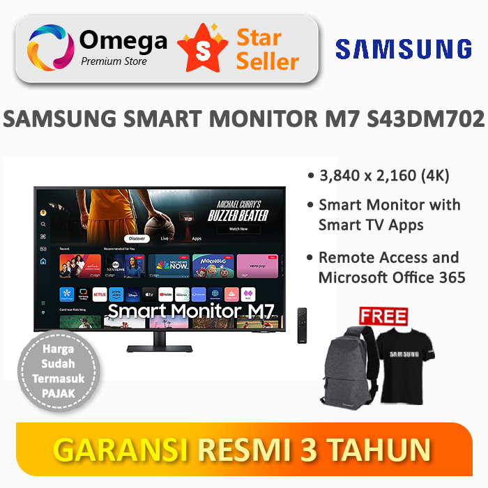 Smart Monitor SAMSUNG 43" M7 S43DM702 UHD Smart Monitor & Streaming TV
