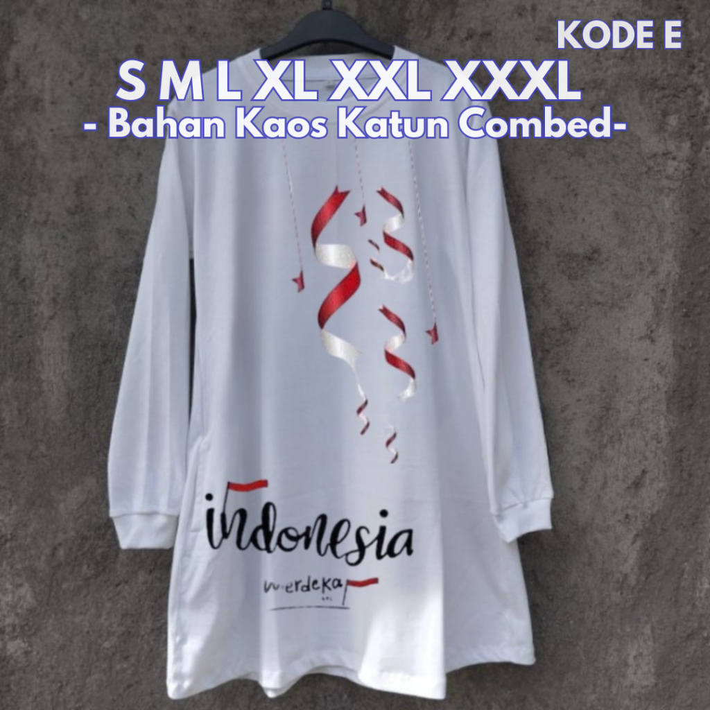 Tunik HUT RI Wanita Merah Putih Tunik BO Kaos Katun Combed S M L XL XXL XXXL Long Tunik Wanita 17 Ag