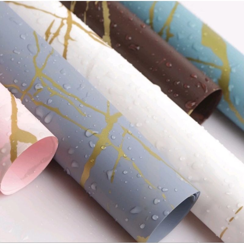 

flower wrapping paper golden marble cellophane kertas buket motif marmer