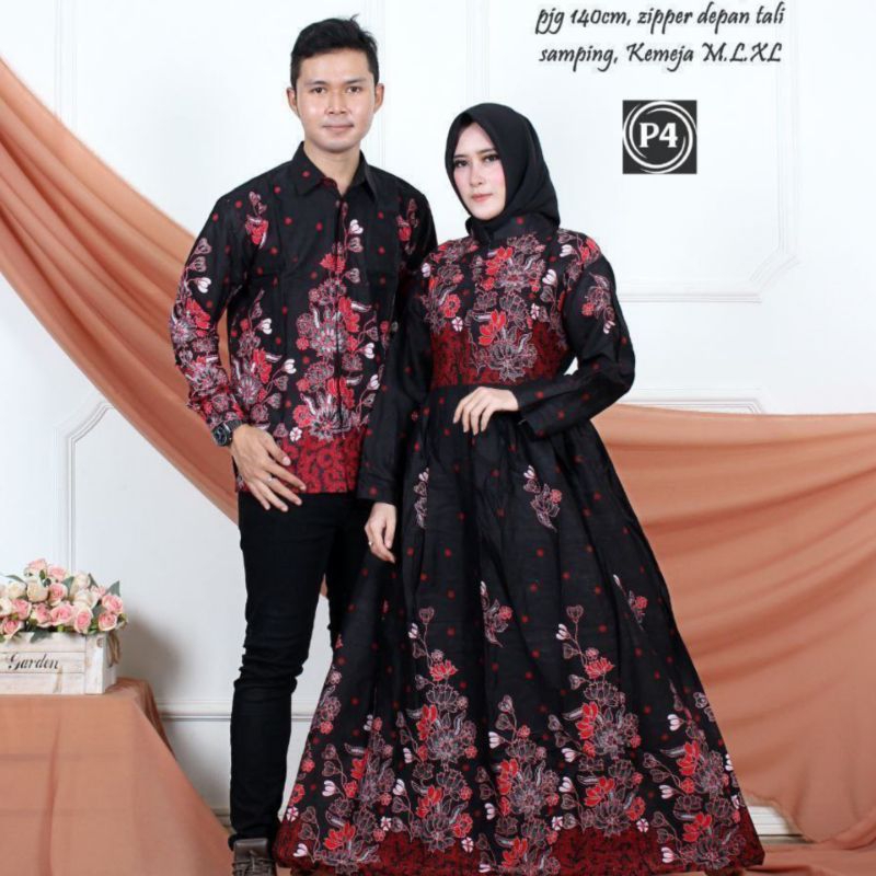 Baju Batik Couple Pasangan Masa Kini- Gamis Batik Couple Kekinian- Batik Sarimbitan Keluarga Modern-
