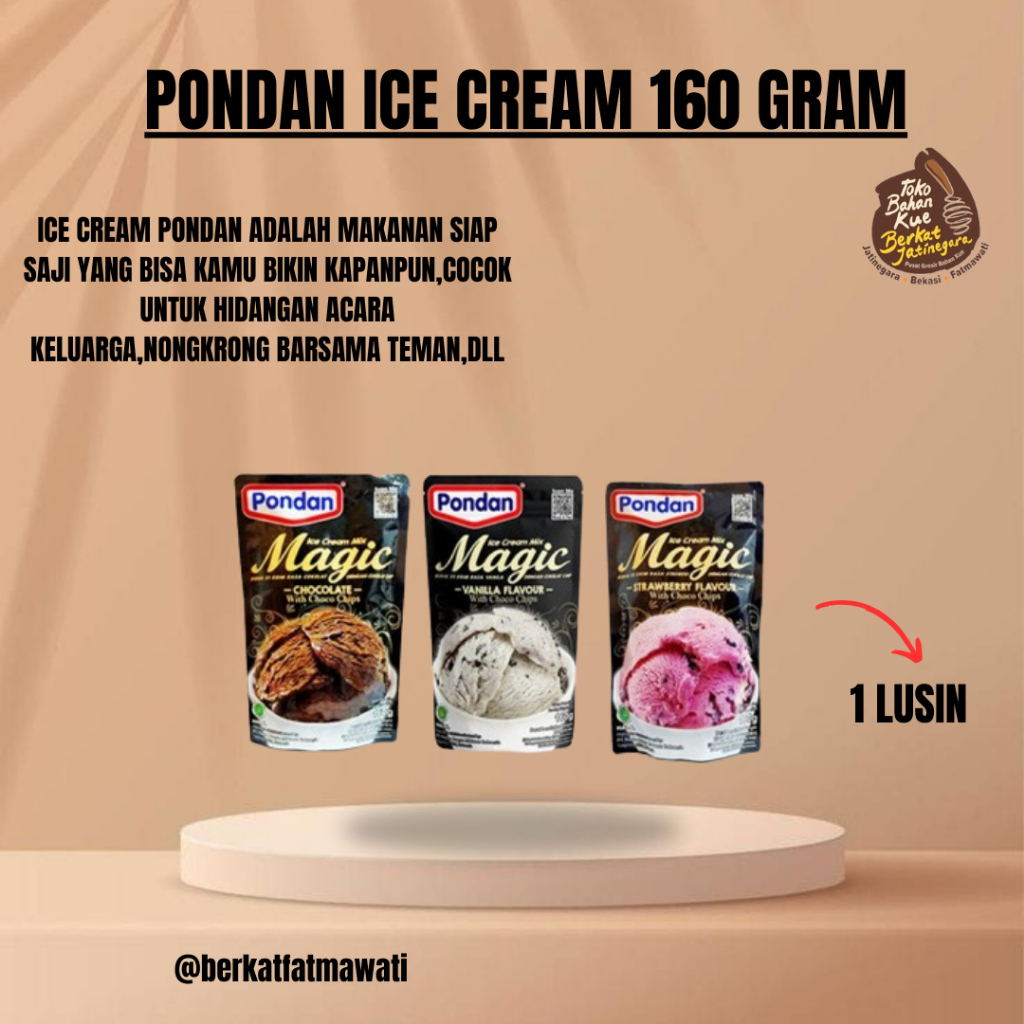 

PONDAN ICE CREAM 160 GR/ ICE CREAM INSTAN 1 LUSIN / BUBUK ICE CREAM INSTAN