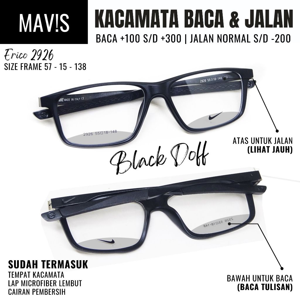 Kaca mata baca dan jalan dobel fokus normal minus plus 2 fungsi sporty Full Frame Erico