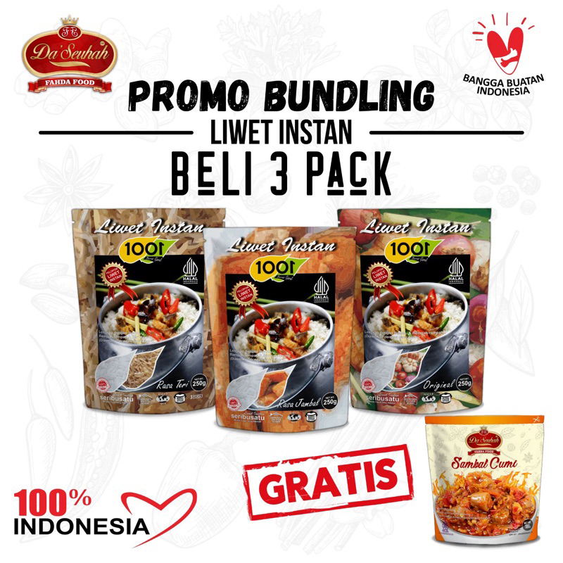 

Bundling 3 pack Nasi Liwet Instan 1001 + FREE sambal cumi