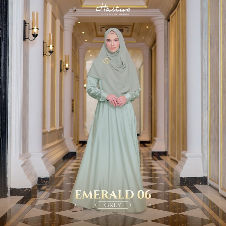 Haitwo EMERALD 006 Black Peach Grey Dusty Pink Dress Satin Kondangan Set Hijab SALE MURAH ORIGINAL