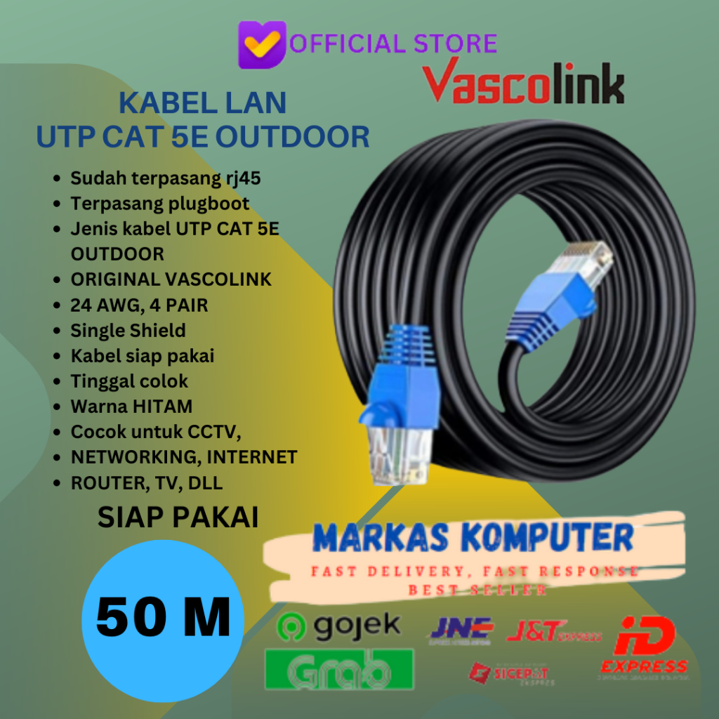 Kabel Lan Cat5E 50m Outdoor Siap Pakai 50 Meter UTP CAT5E OUTDOOR