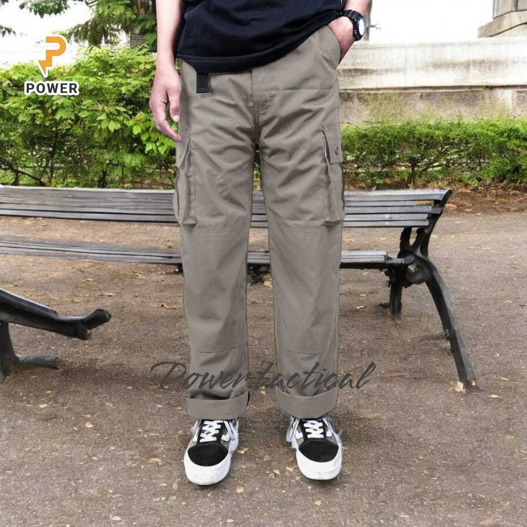 Celana Cargo Cream ZERONINE pants Pria Cargo Regular Panjang Streetwear Ripstop Loose Celana Standar