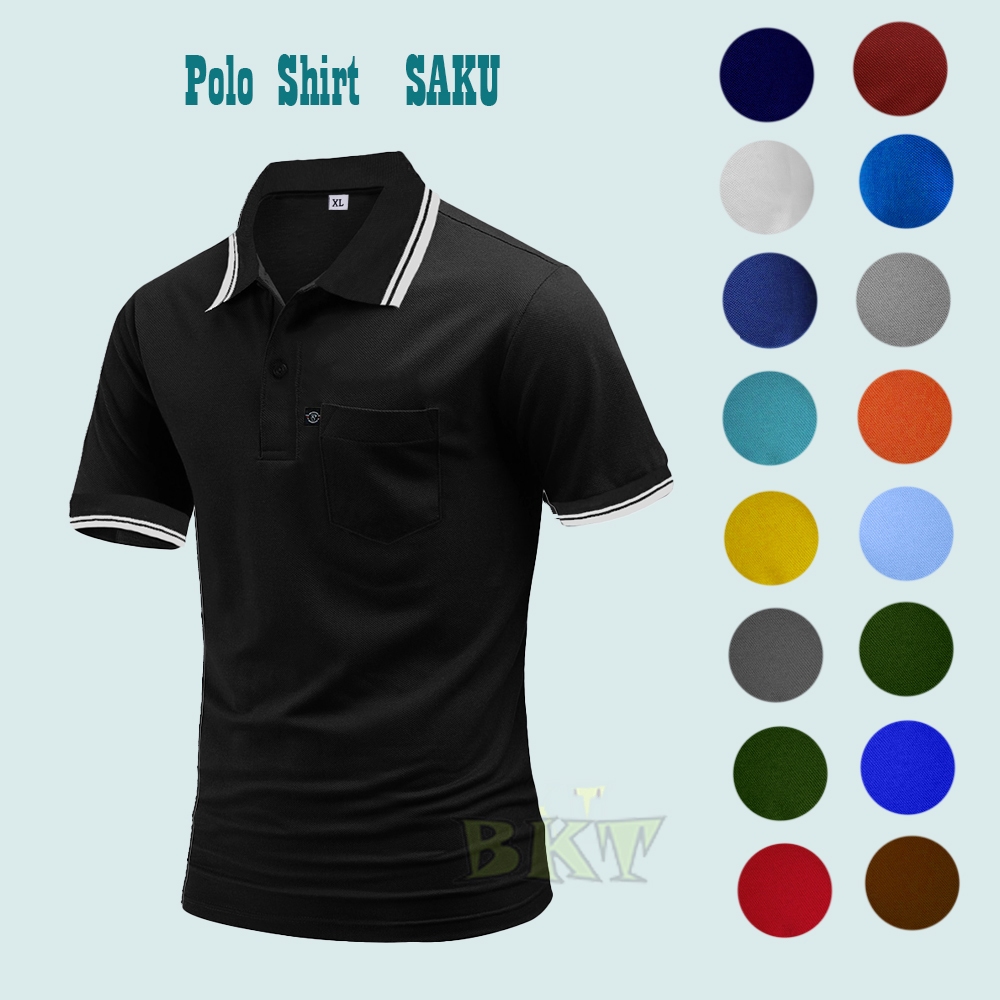 BKT Polo Shirt SAKU Kaos Polos Kerah list Kaos Polo Lengan Pendek