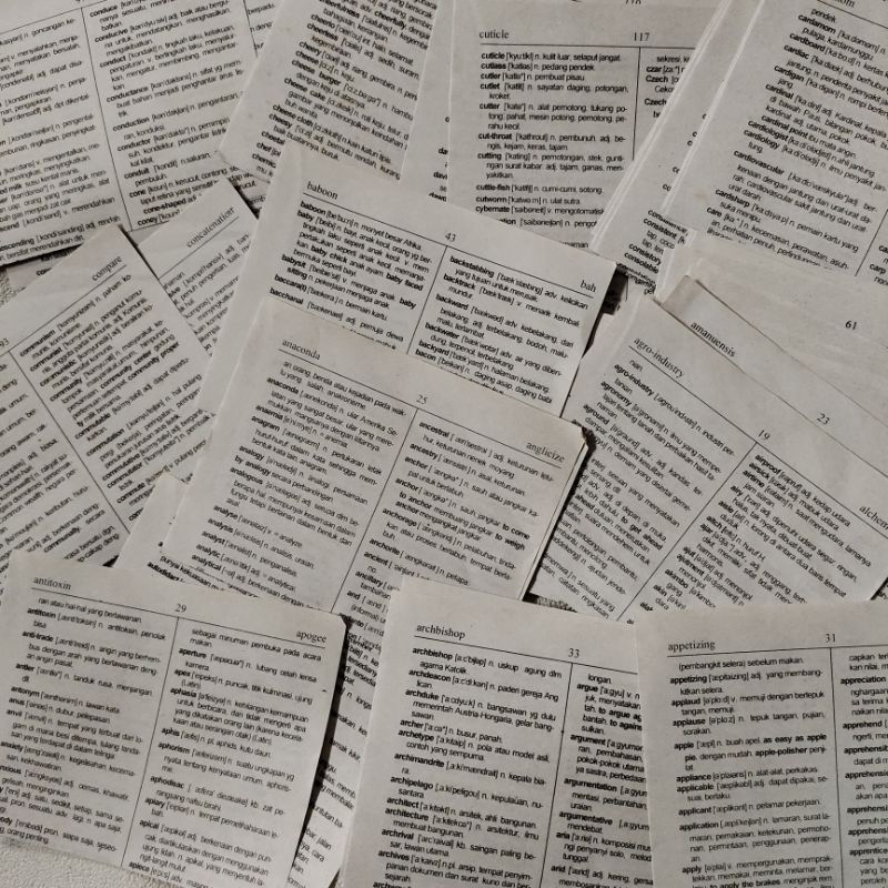 

20 pcs / 50 pcs kertas dictionary kertas kamus vintage aesthetic (setengah lembar) dekorasi journaling scrapbooking