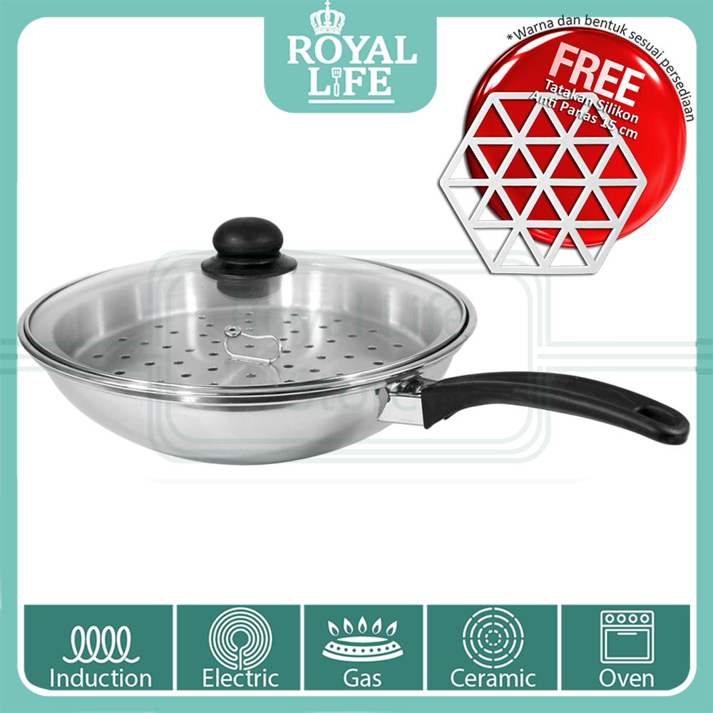 Royal Life Stainless Penggorengan + Kukusan 28 cm / Wok Steamer 28 cm