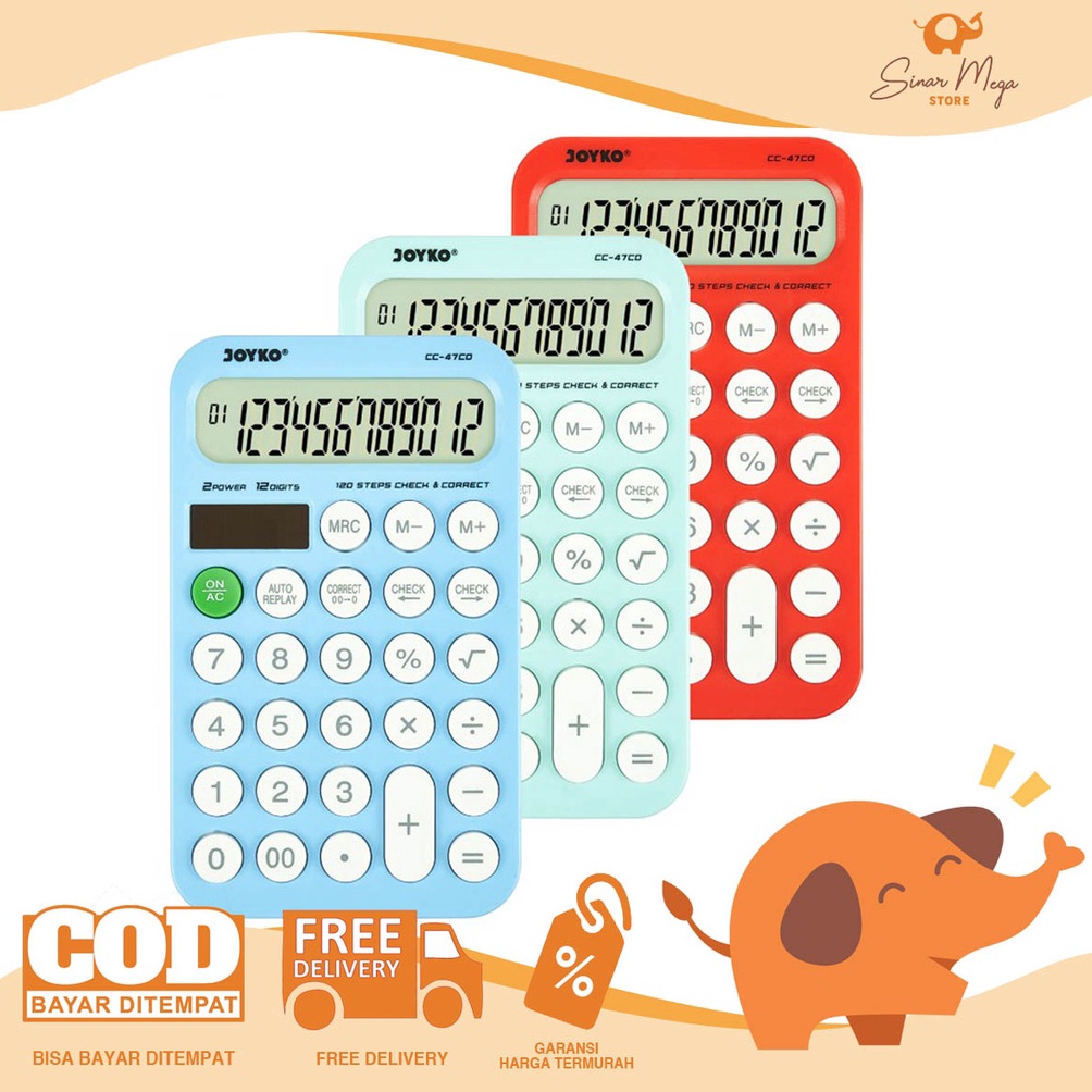 

KODE Y43V Joyko Calculator CC47CO Kalkulator 12 Digits Check Correct Kalkulator Meja Kantor Office Murah Berkualitas