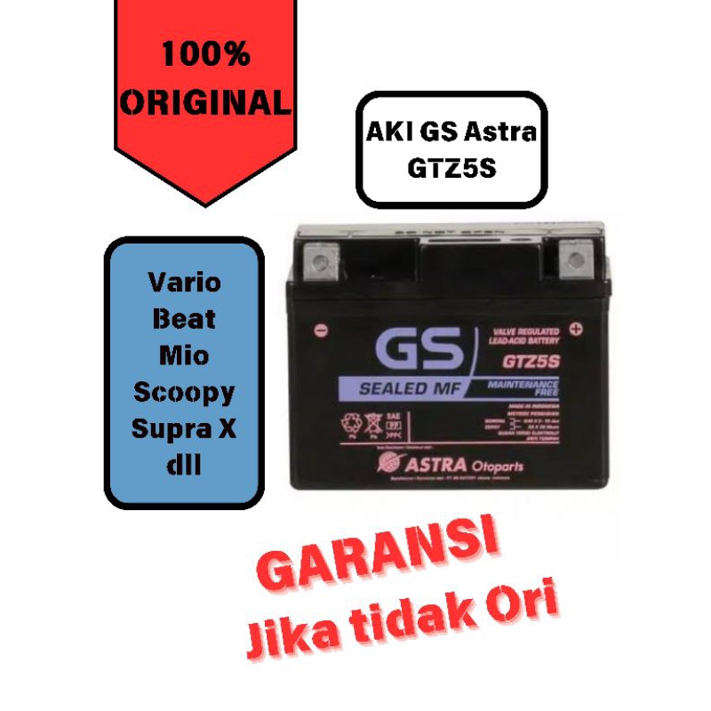 Aki GS Astra GTZ5S Original | Accu GS astra | Aki kering motor vario ,Beat, Scoopy ,Mio.Supra X, Xeo