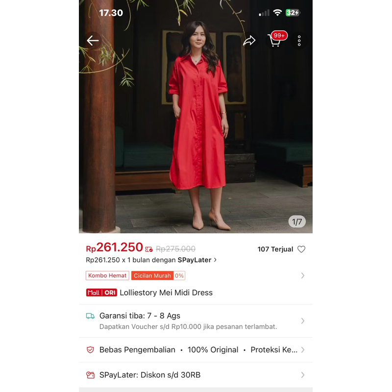 Lolliestory Mididress Red Cerah #likenew #lolliestory