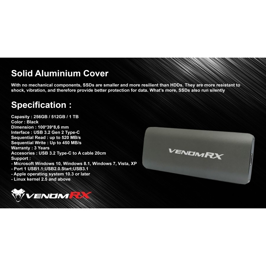 VENOMRX External SSD 1TB 512GB  SSD External SSD Portable Venom