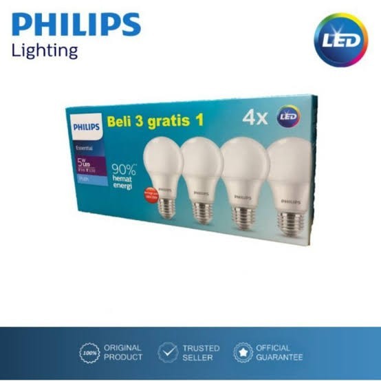 Lampu Philips Multipack Essential Bohlam LED 5 Watt 7 Watt 9 Watt 11 Watt Putih