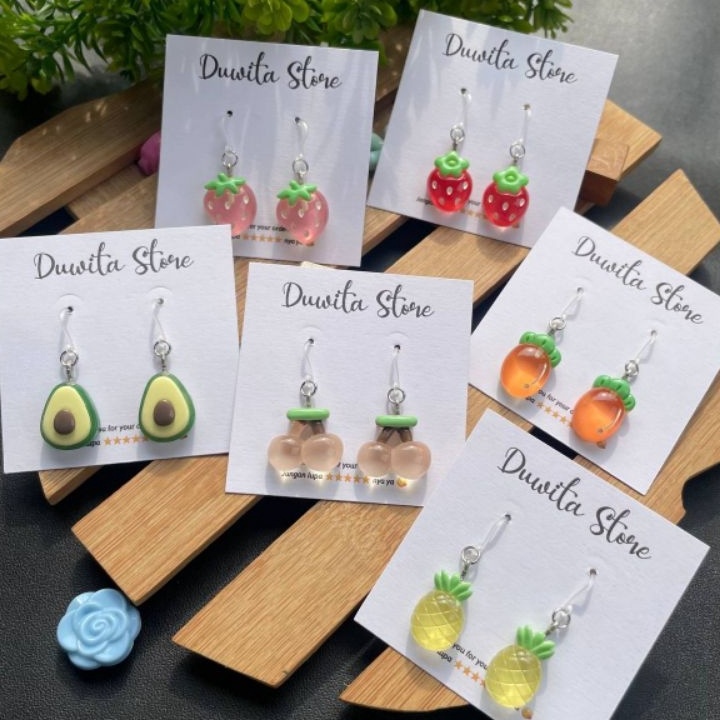 HANDMADE ANTING ANAK DEWASA KAITAN PLASTIK MOTIF BUAHRESIN