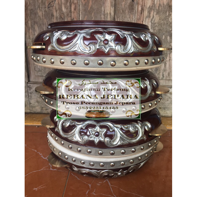 Rebana Hadroh Rebana Jepara Asli Ukir Hadrah Terbang 30cm 1 set / 4pcs
