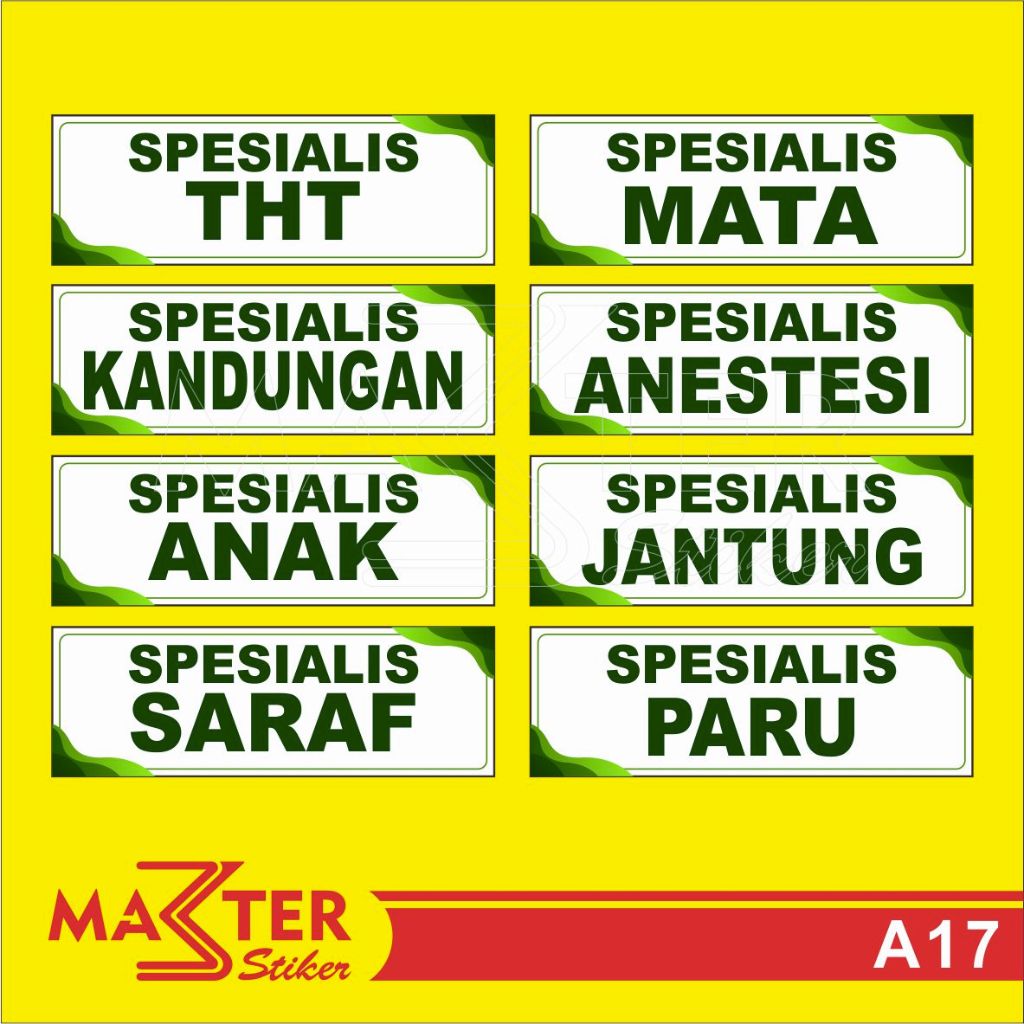 

A17 - Acrylic Sign, Stiker Akrilik Nama Ruangan Spesialis di Rumah Sakit dan Puskesmas, Bisa Custom