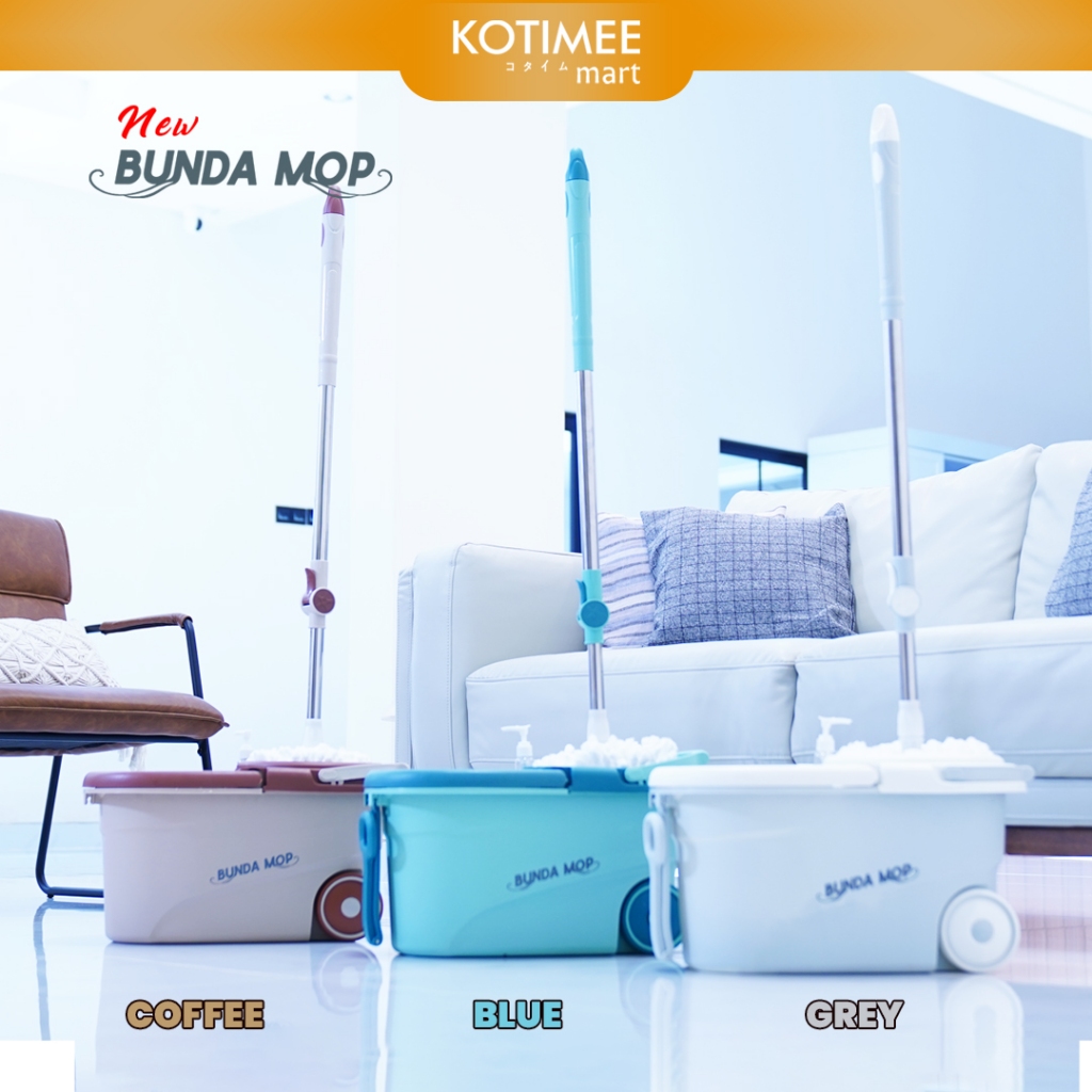 Alat Pel Lantai Praktis - Stainless Spin Mop Putar Otomatis - Ember Tebal Roda Besar - Bunda Mop