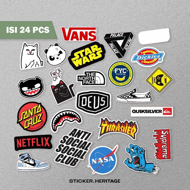 

Sticker Stiker 24pcs Logo Brand Netflix Nasa Trasher Stiker Laptop Stiker Tumbler Stiker Hp Stiker Sticker