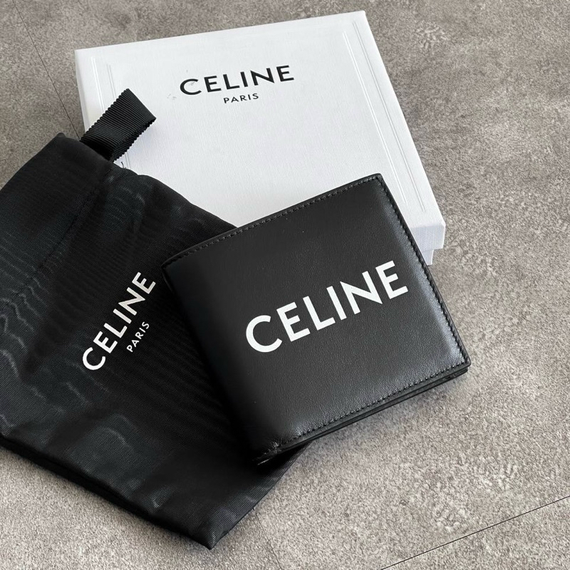 Celine Logo Bifold Wallet with Coin Pocket in Smooth Calfskin