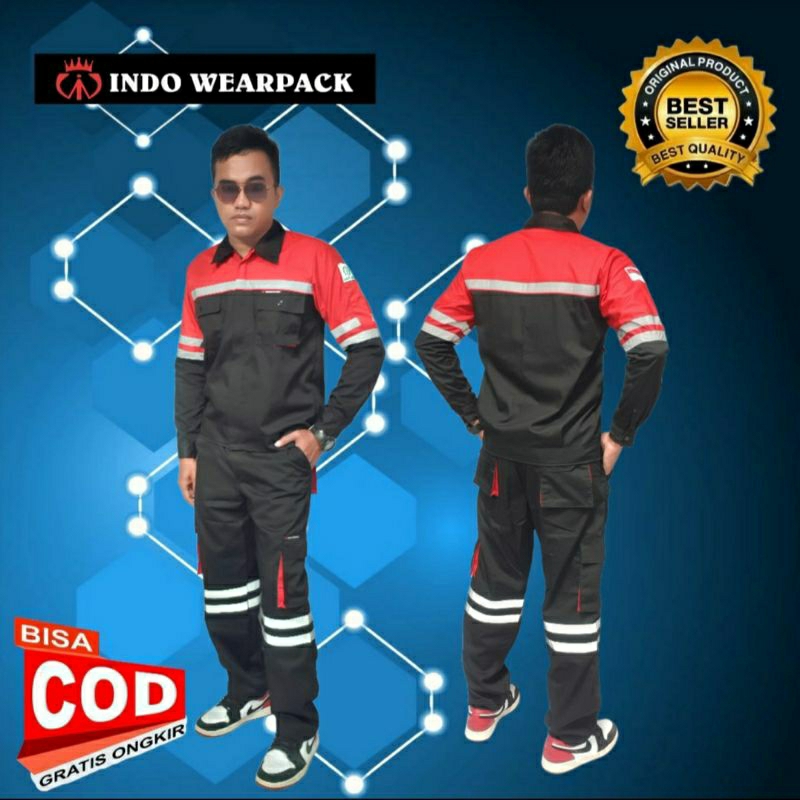 INDO WEARPACK/SETELAN WEARPACK SAFETY HITAM KOMBINASI