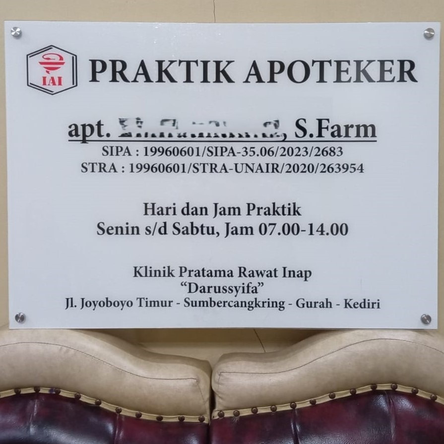 (Custom-Pre Order) Akrilik Papan Praktik Apoteker | Akrilik Praktek Apoteker | Akrilik Papan Apotik